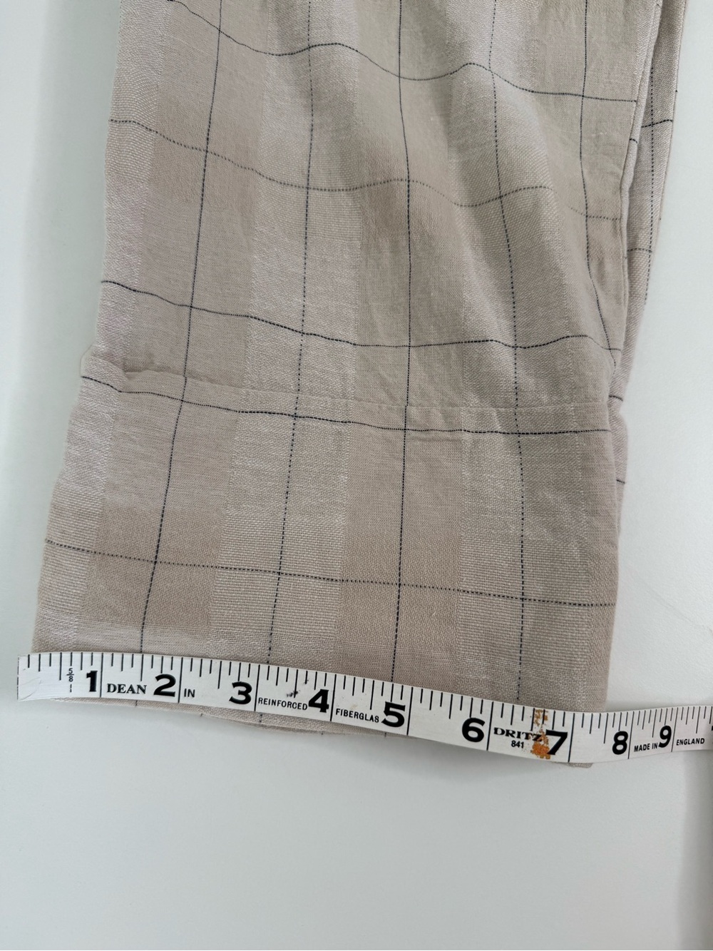 Zara Plaid Window Pain Cropped Cotton Linen Blend Pants-Cream Navy-Size Small - Picture 10 of 11